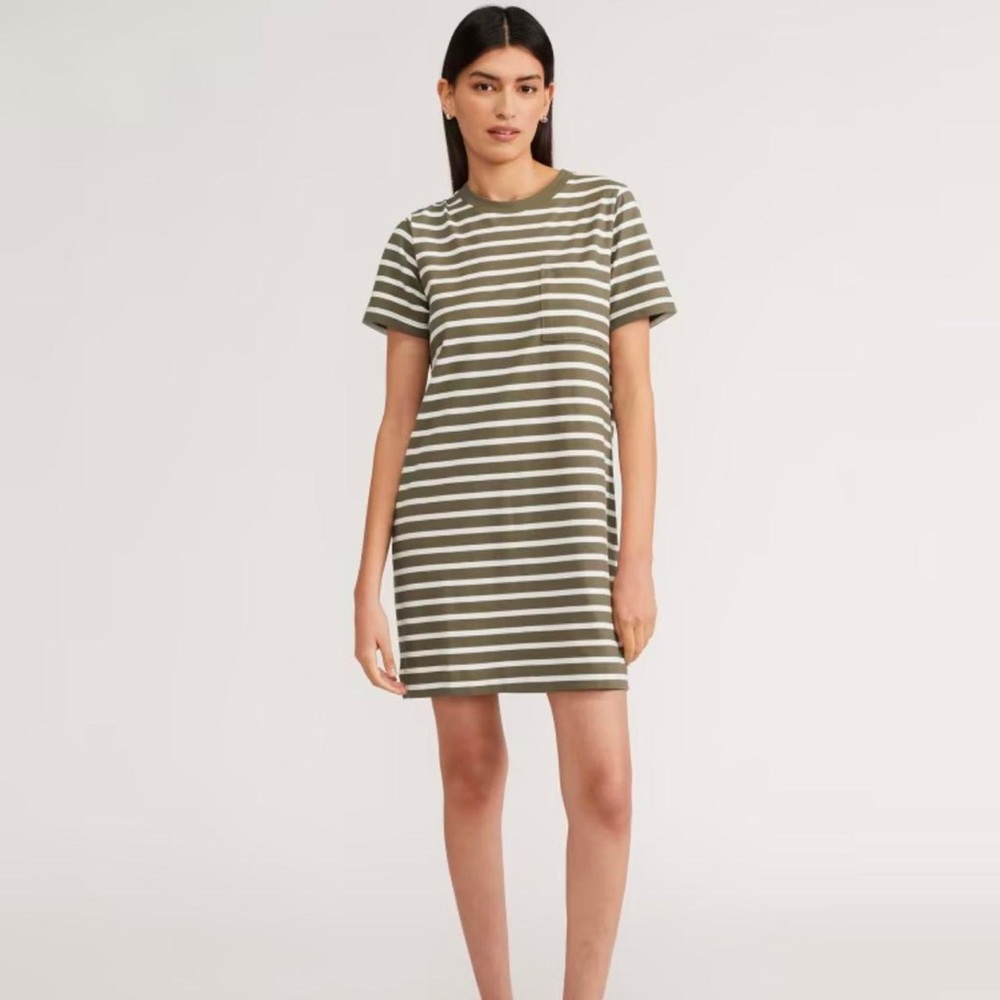 EVERLANE - The Organic Cotton Weekend Tee Dress - Kalamata / Canvas Tan - Small